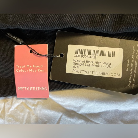 Pretty Little Thing Washed Black High Waist Straight Leg Jeans - Picture 6 of 9